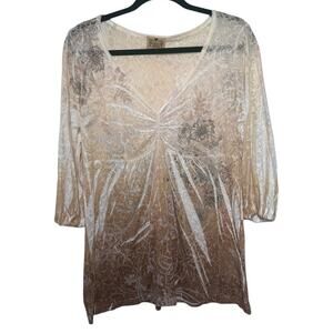 Suki Jones Top Women L Cream Semi Sheer Cream Blush 3/4 Sleeve 90s Y2k Spring
